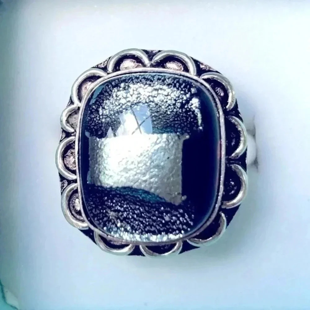 SZ 9 Dichroic Glass 925 Sterling Silver Ring